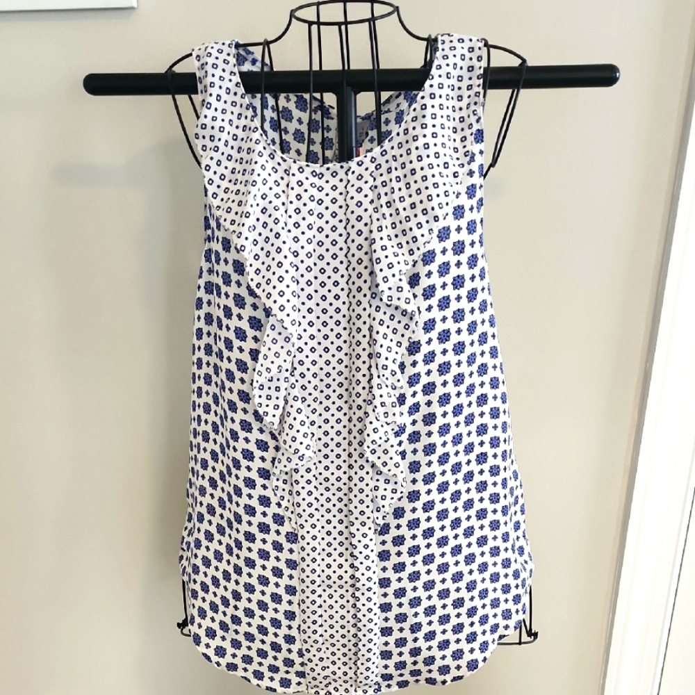 New Woman Blue and White Sleeveless Top